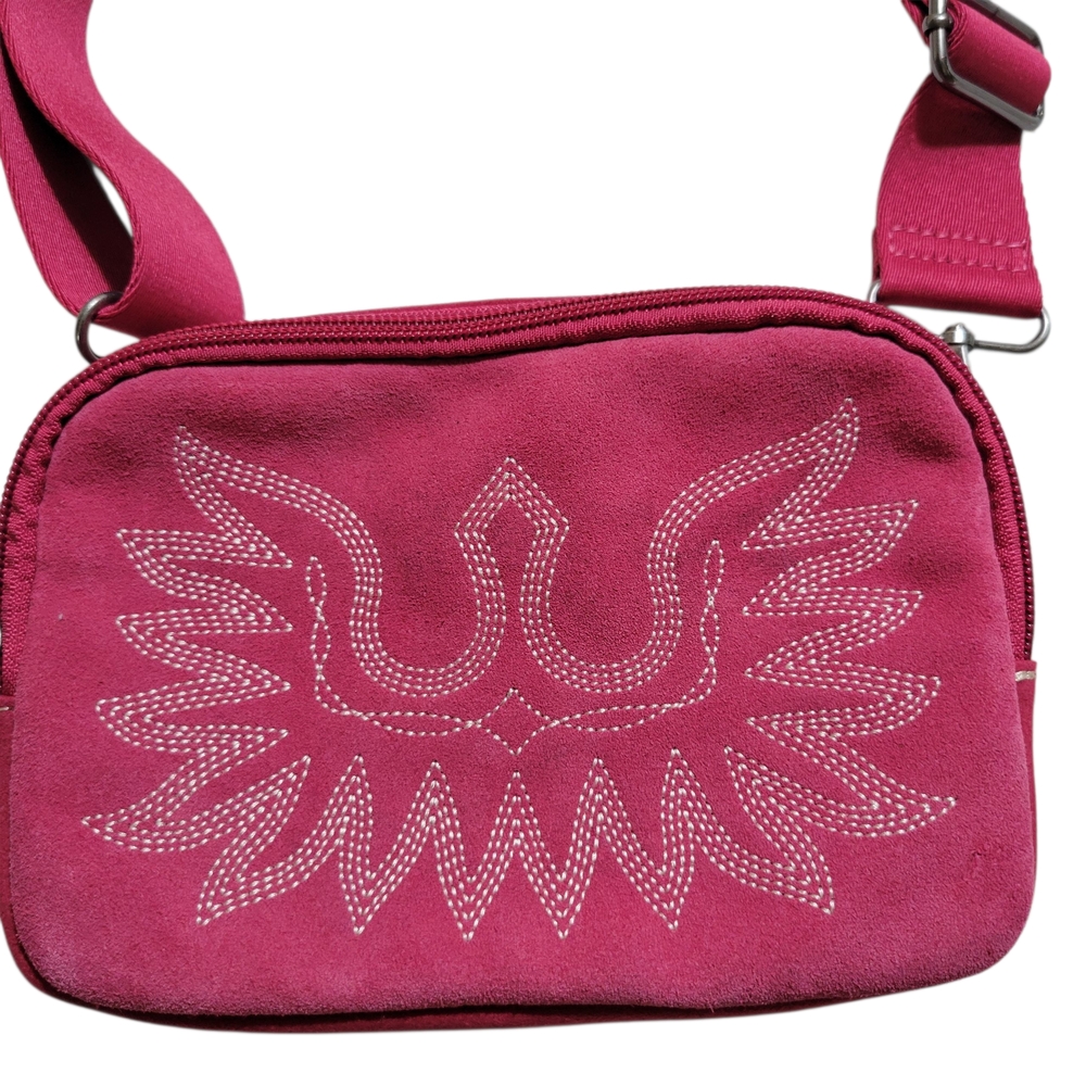 Ariat Hot Pink Belt Bag Genuine Leather with Embroidered Design - Picture 3 of 15